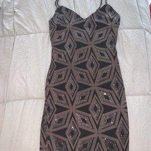 Glitter Black and Gold Mini Dress